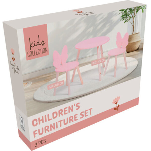 Zestaw mebli dziecięcych z różową kokardą, stolik + 2 krzesła
