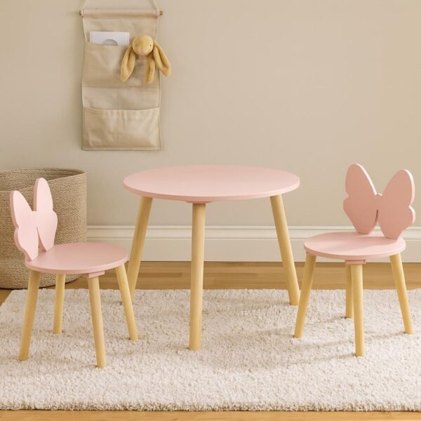 Zestaw mebli dziecięcych z różową kokardą, stolik + 2 krzesła