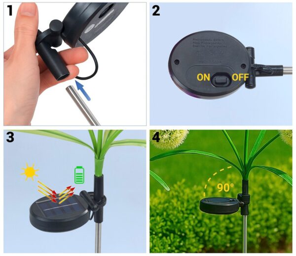 Lampki ogrodowe solarne, dmuchawce LED, 2 sztuki, 75 cm