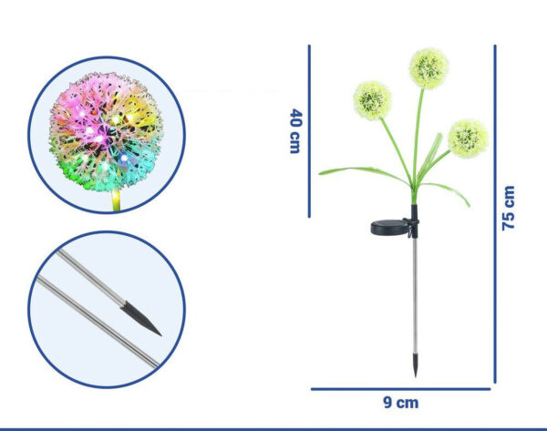 Lampki ogrodowe solarne, dmuchawce LED, 2 sztuki, 75 cm