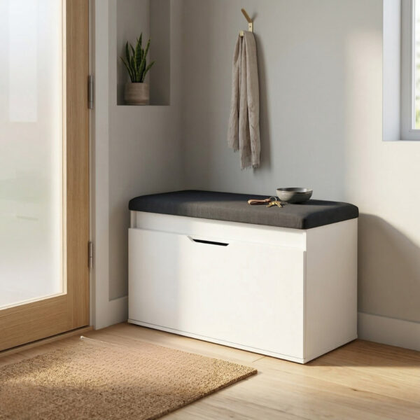 Szafka na buty z siedziskiem i schowkiem SOTO, 80 x 50 x 35 cm - biały