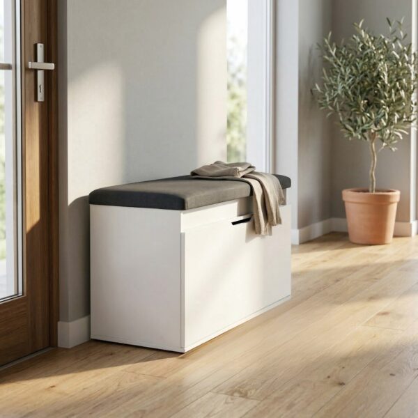 Szafka na buty z siedziskiem i schowkiem SOTO, 80 x 50 x 35 cm - biały