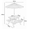Dziecięcy stół piknikowy z parasolem KIRD, 75 x 75 x 140 cm