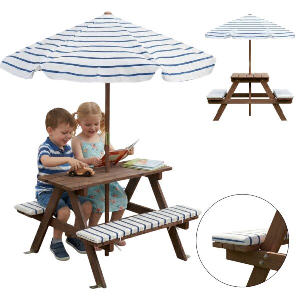 Dziecięcy stół piknikowy z parasolem KIRD, 75 x 75 x 140 cm