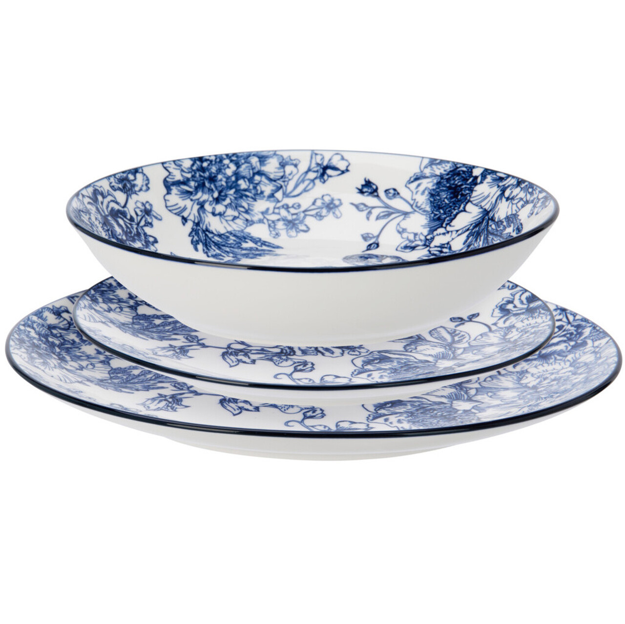 Zestaw ozdobnych talerzy z nadrukiem kwiatowym GLAMT, 18 sztuk, porcelanowych