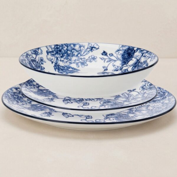 Zestaw ozdobnych talerzy z nadrukiem kwiatowym GLAMT, 18 sztuk, porcelanowych