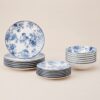 Zestaw ozdobnych talerzy z nadrukiem kwiatowym GLAMT, 18 sztuk, porcelanowych