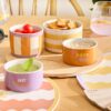 Zestaw do przekąsek POOL, 5 elementów, cztery miszeczki i bambusowa taca