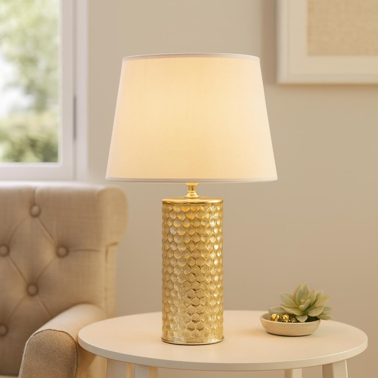 Lampa stołowa GLAM, ceramiczna, złota, Ø 30x47,5 cm