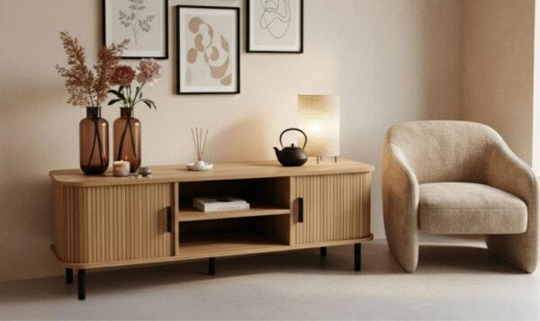 Szafka rtv ryflowana SCAVA, 140 x 40 x 46 cm